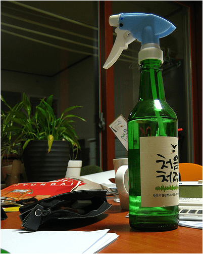 A recycled Soju bottle turned into a spray bottle.