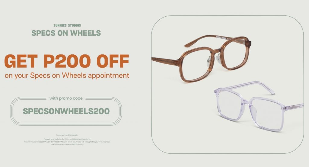 Get P200 off on your Specs on Wheels appointment if you use the promo code SPECSONWHEELS200.