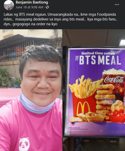 BTS Fans P45,000 for FoodPanda Driver With #ARMYMealProject