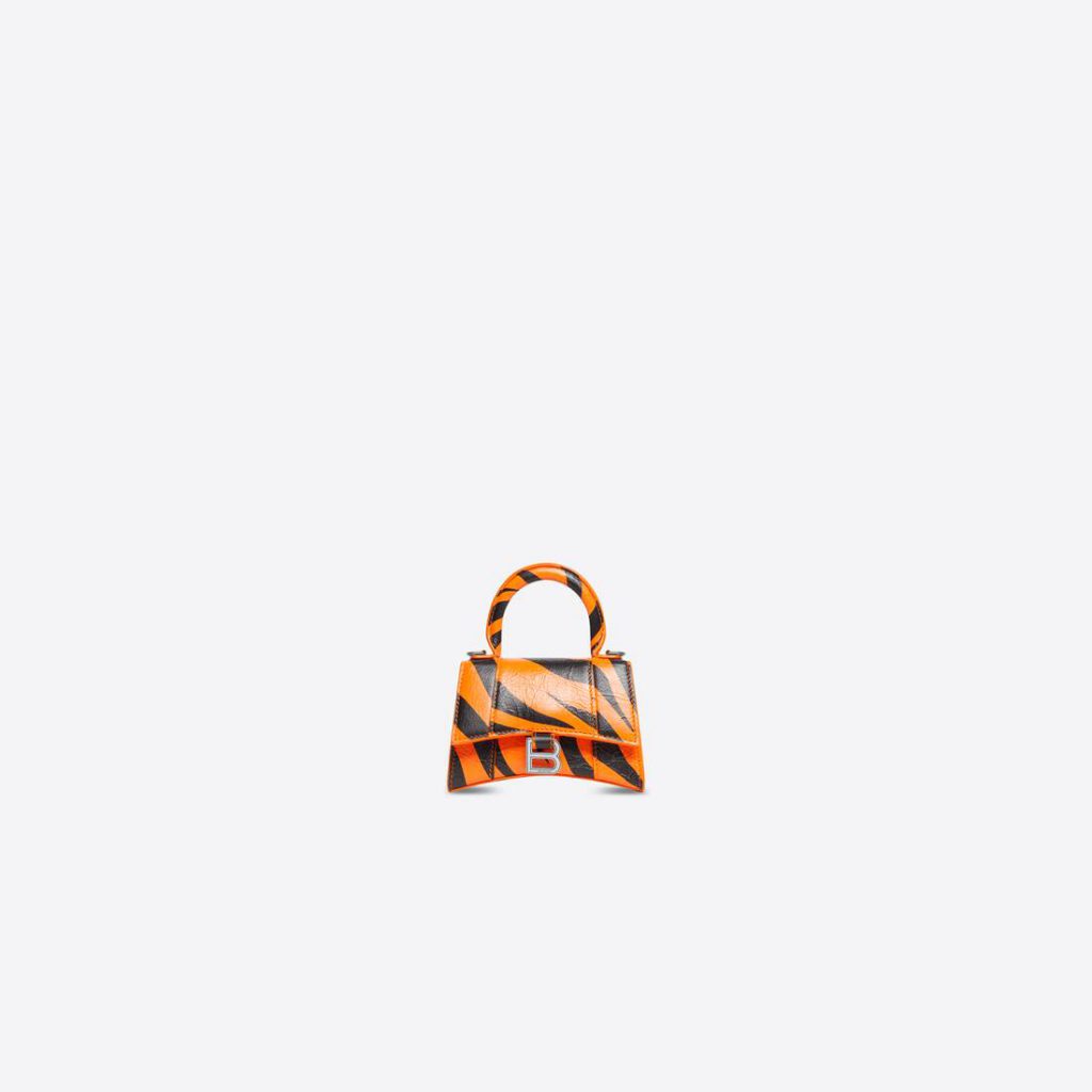 Year of the Tiger Hourglass Mini Handbag With Chain Tiger Printed in Orange