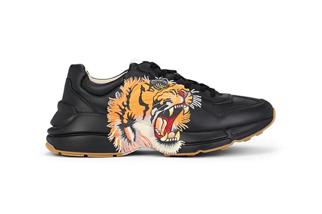 gucci rhyton black tiger leather sneakers 1