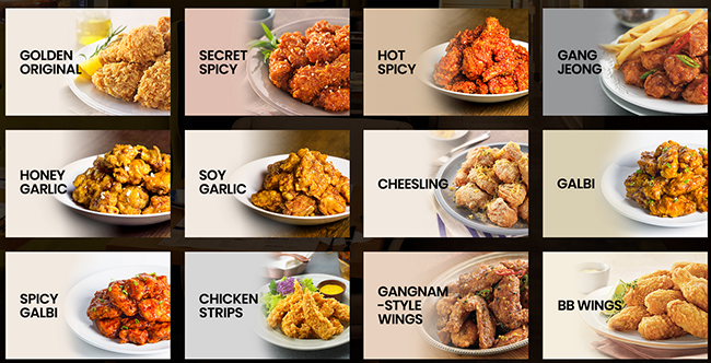 The selections at bb.q chicken.