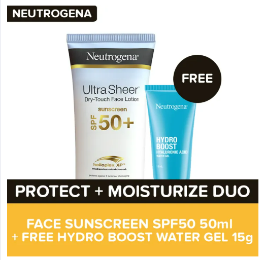 Neutrogena Ultra Sheer Dry-Touch Face Sunscreen SPF50 50ml + FREE Hydro Boost Water Gel 15g