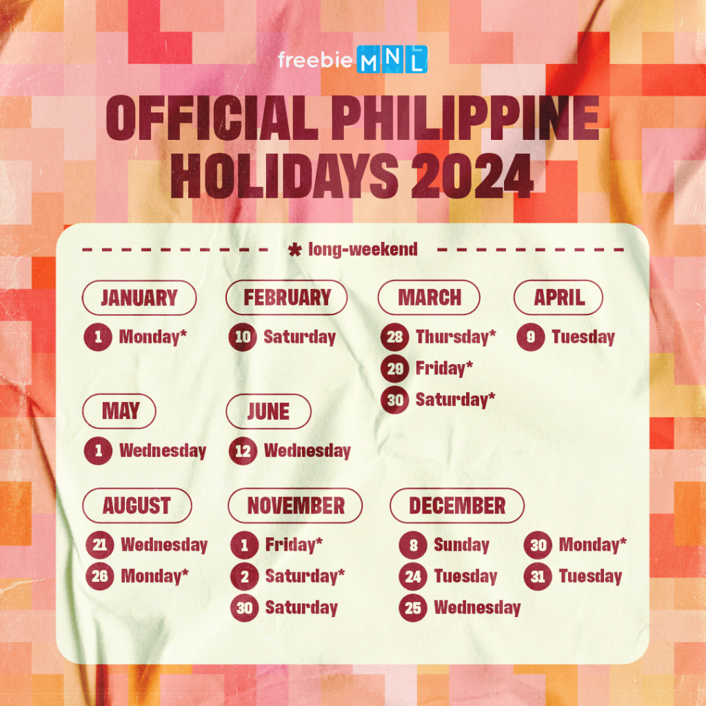 FreebieMNL Official Philippine Holidays 2024